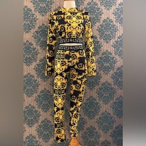 Versace Women's Black and Gold Baroque Jumpsuit